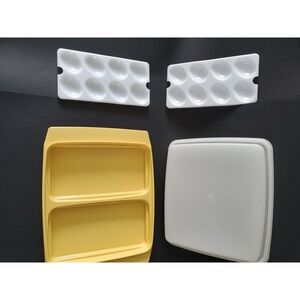 Vintage Tupperware Deviled Egg Keeper 723-4  4 Pc Set Square Lid 722-1 Holds 16